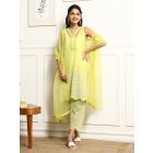 Yellow Lace Viscose Organza Dupatta