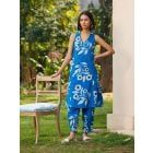 Blue Printed Cotton Kurta with Pants- Set of 2