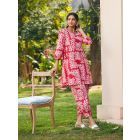 Red Printed Cotton Kurta with Pants- Set of 2