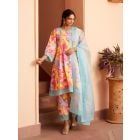 Blue Lace Viscose Organza Dupatta