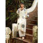 Ivory Embroidered Viscose Chanderi Kurta with Pants- Set of 2