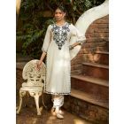 Ivory Embroidered Chanderi Kurta with Pants- Set of 2