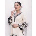 Beige Tilla Embroidered Cotton Kurta with Pants - Set of 2
