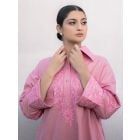 Pink Aari Embroidered Cotton Mulmul Kurta with Pants - Set of 2