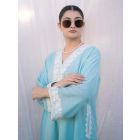 Sky Blue Aari Embroidered Matka Cotton Kurta with Pants - Set of 2