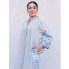 Blue Aari Embroidered Matka Cotton Kurta with Pants - Set of 2
