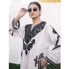 White Aari Embroidered Cotton Mulmul Kurta with Pants - Set of 2