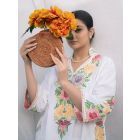 White Aari Embroidered Cotton Linen Tunic with Pants - Set of 2