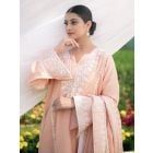 Peach Aari Embroidered Cotton Muslin Suit - Set of 3