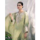 Mint Green Aari Embroidered Muslin Suit - Set of 3