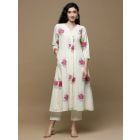 White Beige Hand Block Printed Cotton Kurta