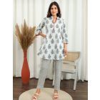 White Hand Block Printed Cotton Co-ord Set- Set of 2