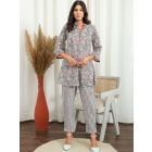 Grey Red Hand Block Printed Cotton Co-ord Set- Set of 2