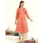 Red Striped Chanderi Kurta with Slip and Pants - Set of 2