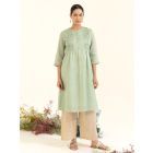 Mint Green Striped Chanderi Kurta with slip and Pants - Set of 2