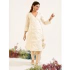White Golden Striped Chanderi Kurta with Pants - Set of 2