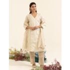 White Golden Striped Chanderi Dupatta
