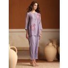 Purple Embroidered Chanderi Mul Co-ord Set- Set of 2