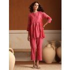 Pink Embroidered Chanderi Mul Co-ord Set- Set of 2