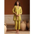 Lime Green Embroidered Chanderi Mul Co-ord Set- Set of 2