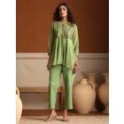 Green Embroidered Chanderi Mul Co-ord Set- Set of 2