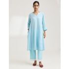 Pastel Blue Cotton Kurta with Pants- Set of 2