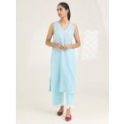 Pastel Blue Cotton Kurta with Pants- Set of 2