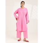Pink Cotton Kurta with Pants- Set of 2
