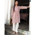 Pink Hand Block Printed Cotton Kurta with Pants - Set of 2