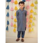 Blue Hand Block Printed Chanderi Kurta with Pajama - Set of 2