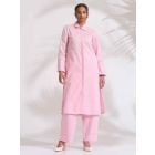 Pink Embroidered Cotton Kurta with Pants- Set of 2