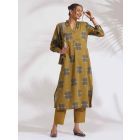 Green Printed Cotton Kurta with Pants- Set of 2