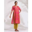 Pink Printed Cotton Kurta with Pants- Set of 2