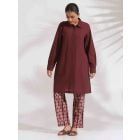 Brown Cotton Kurta with Printed Pants- Set of 2