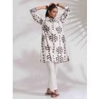 White Printed Cotton Kurta with Pants- Set of 2