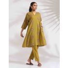 Green Printed Cotton Kurta with Pants- Set of 2