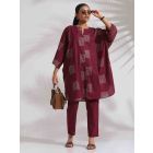 Purple Printed Cotton Kurta with Pants- Set of 2