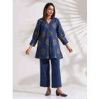 Blue Printed Cotton Co-ord Set- Set of 2