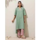Mint Green Cotton Blend Kurta with Pants- Set of 2