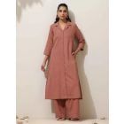 Peach Cotton Linen Kurta with Pants - Set of 2