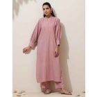 Lilac Cotton Linen Kurta with Pants - Set of 2