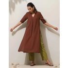 Brown Cotton Blend Kurta with Pants- Set of 2