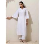 White Cotton Linen Kurta with Pants - Set of 2