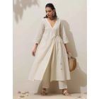 Off White Cotton Blend Kurta with Pants- Set of 2