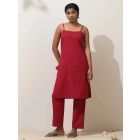 Red Cotton Linen Kurta with Pants - Set of 2