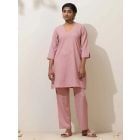 Lilac Cotton Linen Kurta with Pants - Set of 2
