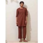 Brown Cotton Blend Co-ord Set- Set of 2