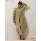 Green Crochet Lace Cotton Kurta with Pants- Set of 2