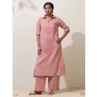 Pink Embroidered Cotton Kurta with Pants- Set of 2
