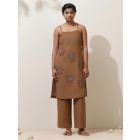 Brown Crochet Lace Cotton Kurta with Pants- Set of 2